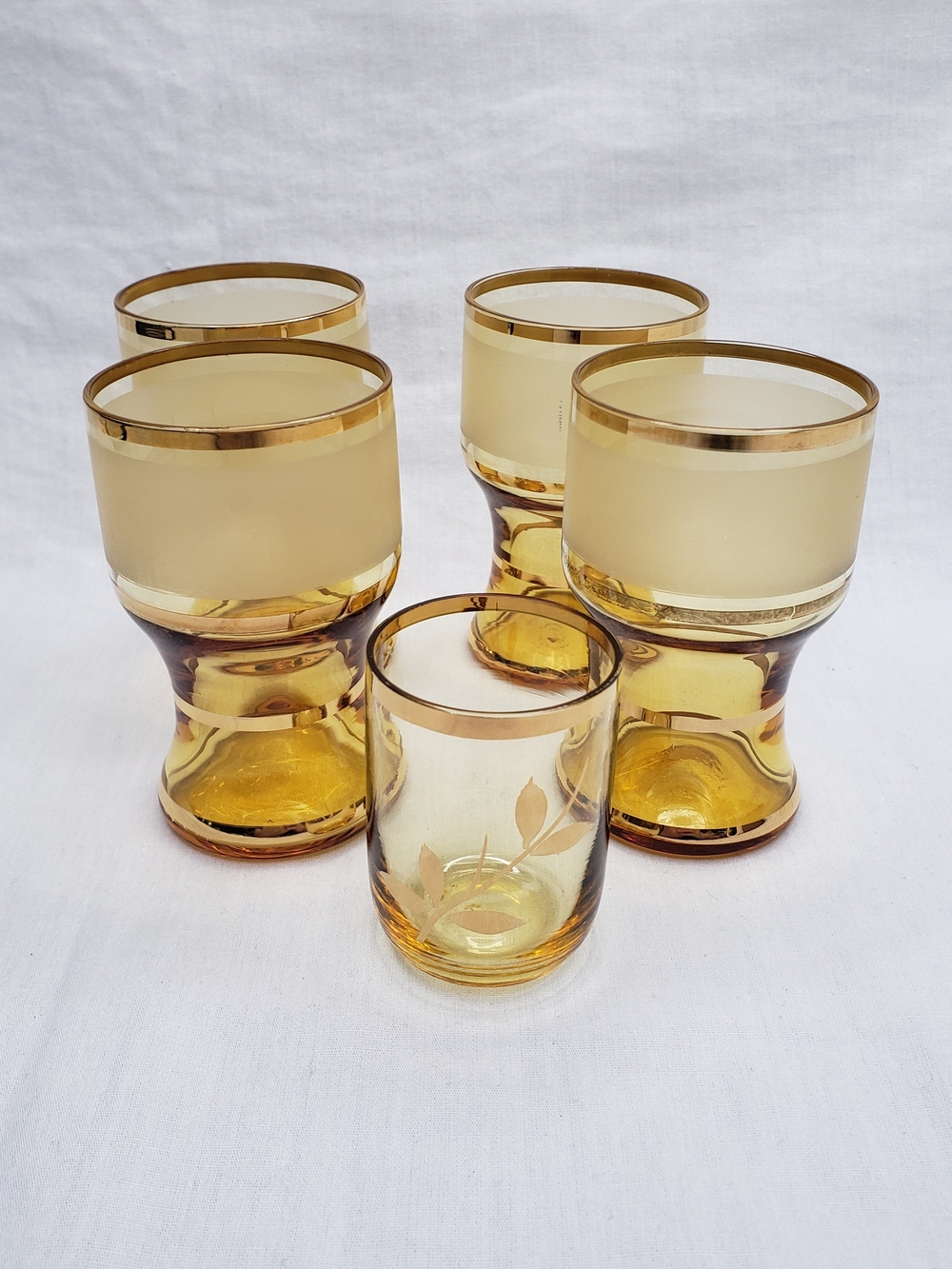 Vintage Mid-Century Modern Amber and Frosted Glass Cordial or Shot glasses